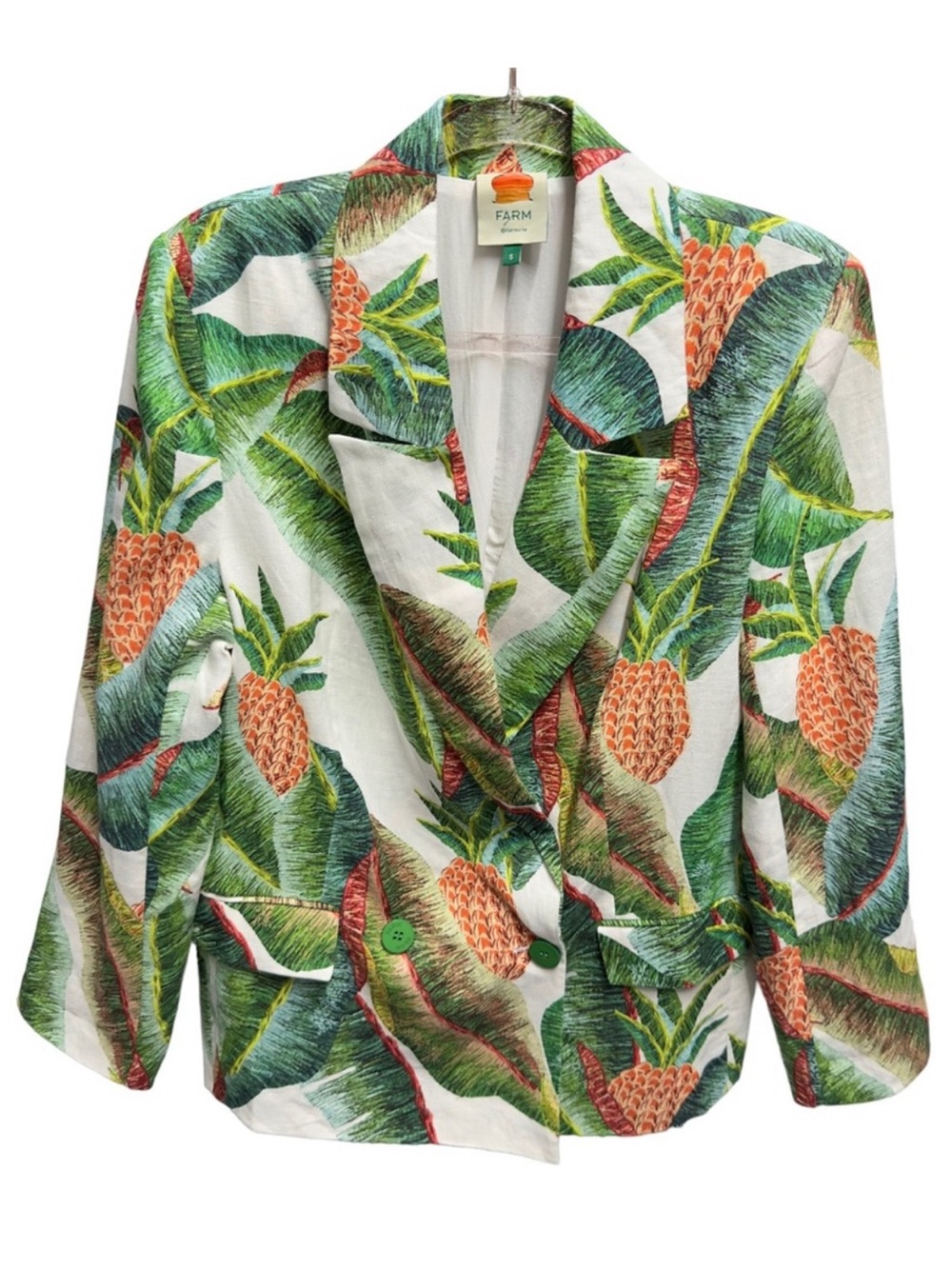 Pure Linen RARE New Farm Rio Pineapple Palm Leafs Tree Blazer Jacket